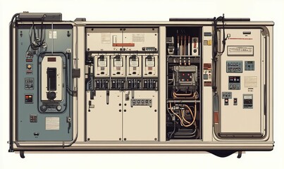 Detailed illustration of an electrical control panel.