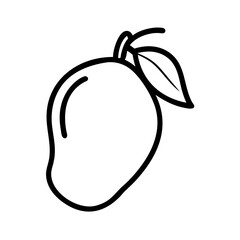 Create outline design of a mango image. The background will be completely white. There will be no shadows or text on the background.