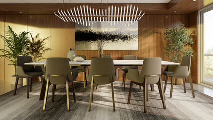 Large luxury modern bright interiors Living room mockup illustration 3D rendering image