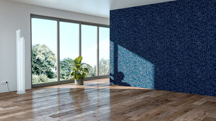 Large luxury modern bright interiors Living room mockup illustration 3D rendering image