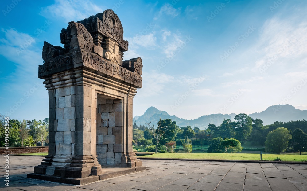 Wall mural Ancient stone structure in a serene landscape.