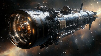 Digital art of a futuristic space exploration vehicle designed for interstellar travel
