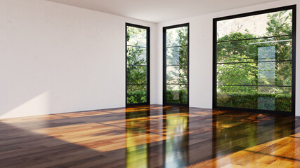 Large luxury modern bright interiors Living room mockup illustration 3D rendering image