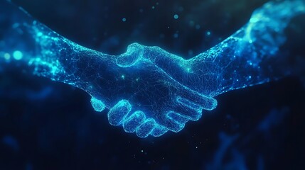Digital style rendering of glowing handshake 