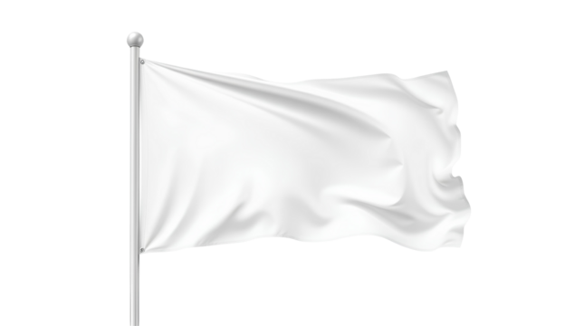 Photo of white blank flag waving on a pole isolated on transparent background