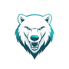 Polar bear mascot, fierce expression, white background, logo design