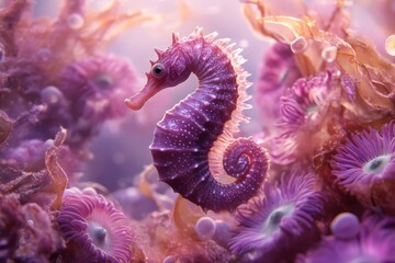 Obraz premium Pristine image of pregnant seahorse set amidst vibrant marine life