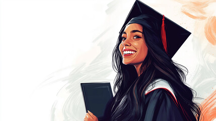 A proud graduate holding a diploma, with a celebratory background of artistic brushstrokes and vibrant colors symbolizing success and achievement.