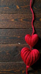 Wooden background with red hearts for valentine's day. Place for text, banner for website.