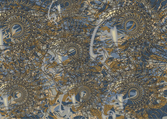 Dark ornamental wavy backdrop for textiles or fabrics. Chaotic ethnic floral motifs for fashion trends, business concepts, covers, interiors, tiles, prints, dynamic posters, wallpapers, etc. Vector