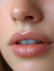 Naklejka premium Natural Radiant Lips Close-Up with Smooth Skin 7