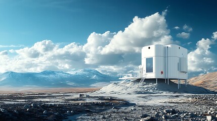 Obraz premium Digital art of a high-tech scientific research facility in a remote and harsh environment
