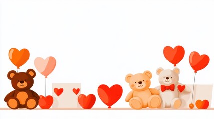 Cute Valentine's Day Teddy Bears and Balloons