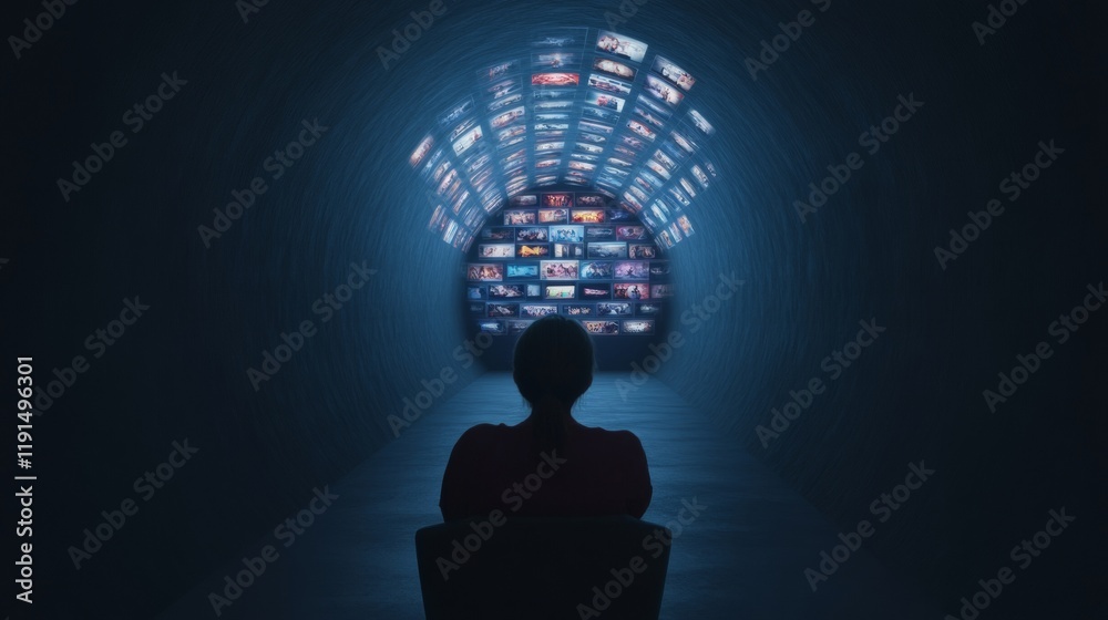 Poster immersive digital tunnel neon glow on streaming thumbnails