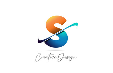 Obraz premium S cut swoosh letter alphabet logo icon design in blue and orange gradient for business or company