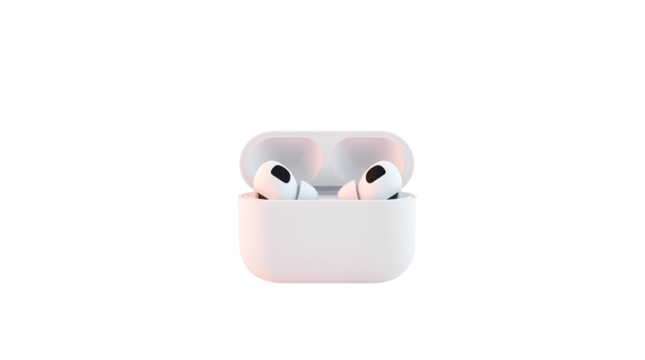 Photo of single pair two airpod isolated on transparent background