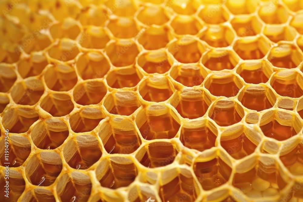 Poster honeycomb full of honey displaying its perfect hexagonal structure, creating a mesmerizing pattern