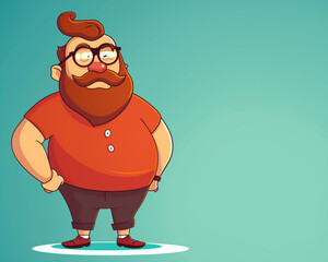 Quirky Cartoon Hipster Illustration with Glasses and Beard on Teal Background, Perfect for Fun Character Design and Graphic Resources
