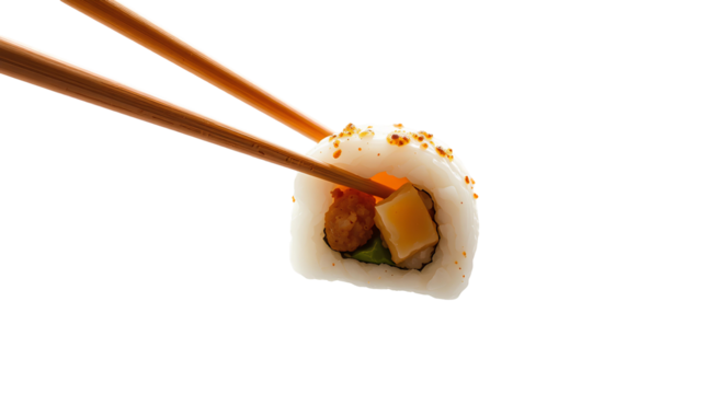 Photo of sushi on chopstick isolated on transparent background