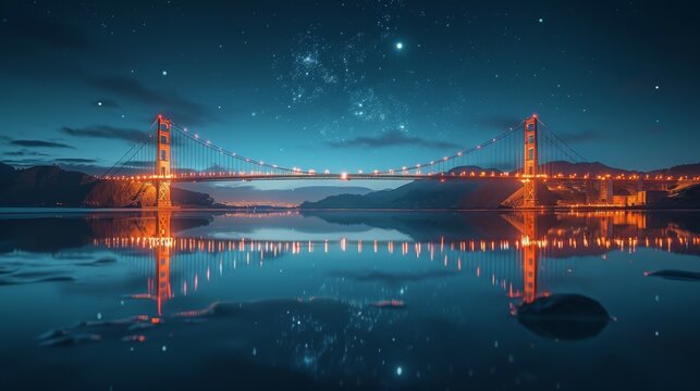 the golden gate bridge is lit up at night