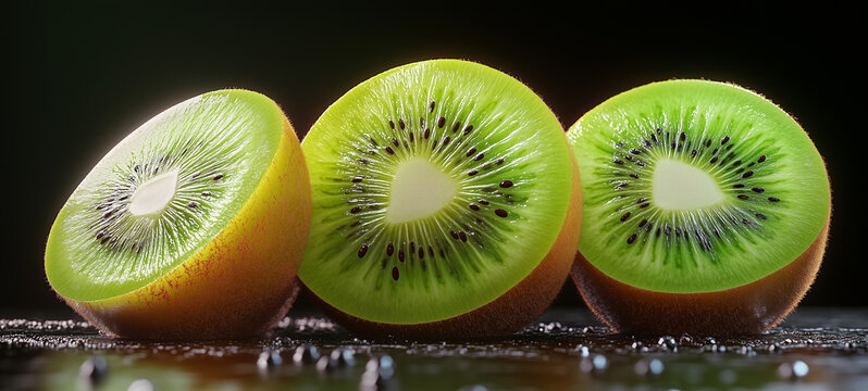 kiwi fruit in a row.