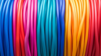 Colorful, wavy, parallel, tubular, shapes.