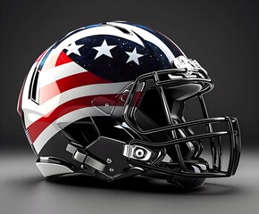 Fototapeta premium Modern American Football Helmet with Patriotic Stars and Stripes Design, Perfect for Sports, Team Spirit, and USA-Themed Projects