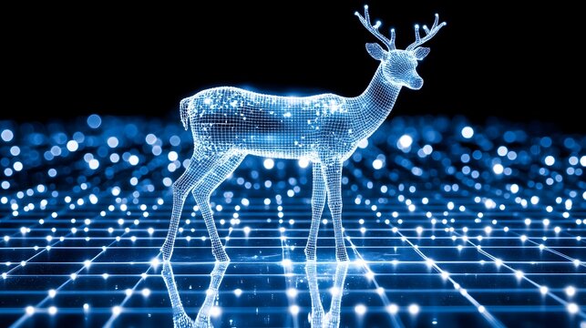 Cryptic Connection - Deer Interlaced with Digital Data