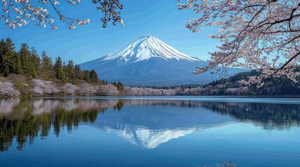 Serene Mount Fuji Reflection in Spring