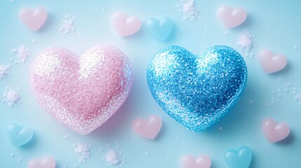 Fototapeta premium Pastel Pink and Blue Glitter Hearts Valentine's Day Illustration