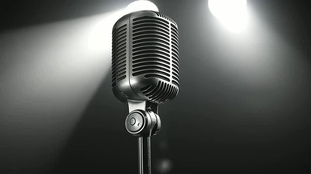 Vintage Microphone on Stage with Spotlight in Jazz Atmosphere