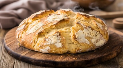 Naklejka premium Golden loaf of homemade bread fresh from the oven