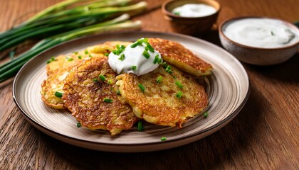 Generated image Plate of Finnish potato pancakes (perunarieska) with sour cream and chives