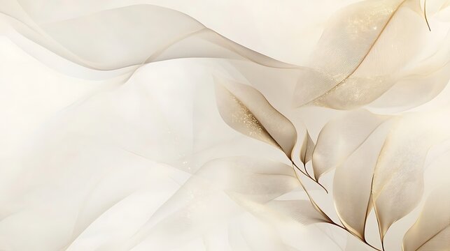 Elegant Gold Leaves on a White Abstract Background