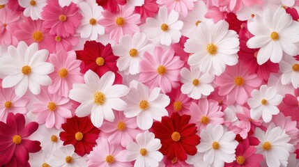 Colorful Blooming Meadow with Red and Pink Flowers