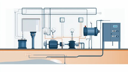 Complex machinery, pipes, and control panels.