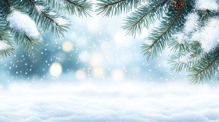 Snow Covered Pine Branches Winter Wonderland Scene