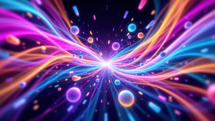 Fototapeta premium Vibrant abstract background with colorful swirls and floating spheres in a cosmic setting.