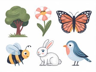 Adorable Springtime Animals And Nature Illustration