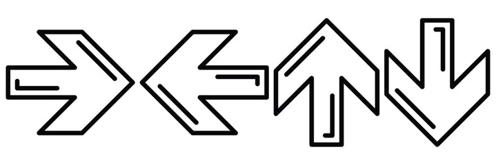 Arrow direction symbol vector illustration. Road navigation arrows. left and right, up, down arrow icon isolated on white background. direction pointer, plastic click cursor button.