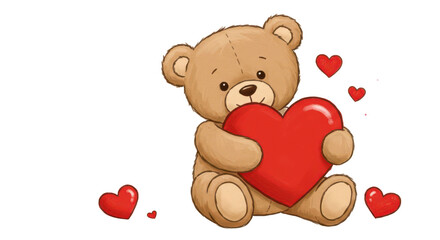 Obraz premium A charming illustration of a teddy bear the teddy bear's arms are wrapped around a large red heart symbolizing love and affection transparent background