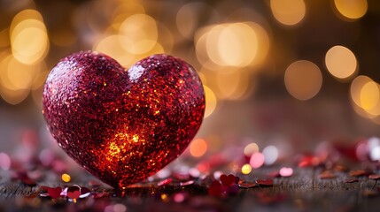 Glowing Red Glitter Heart Valentine's Day Background