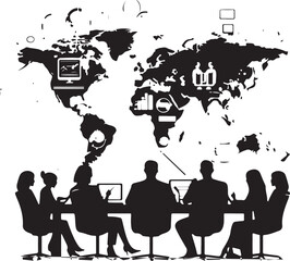 Editable vector illustration of business people in an office all talking on cellphones with all elements as separate objects, Business Meeting Discussion Brainstorm Workplace Office.