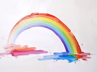 Rainbow painted with oil paints on canvas on white background. Smudges and drips of rainbow-colored paint. Pattern featuring an abstract background of brush strokes, for artistic inspirations.