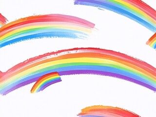 Rainbow painted with oil paints on canvas on white background. Smudges and drips of rainbow-colored paint. Pattern featuring an abstract background of brush strokes, for artistic inspirations.