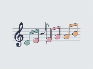 Colorful Musical Notes on a Staff with Clef
