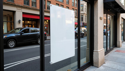Outdoor Flyer Display Mockup on a Storefront Window with City Street View