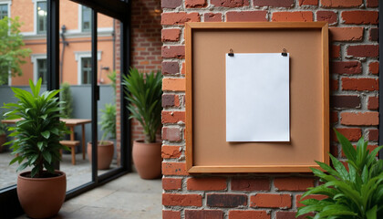 Outdoor Flyer Display Mockup on a Brick Wall with Green Plants