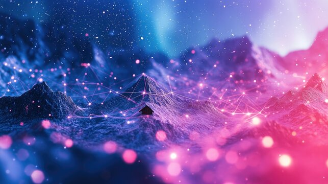 Lone Cabin Amidst Illuminated Networked Mountains - Powered by Adobe