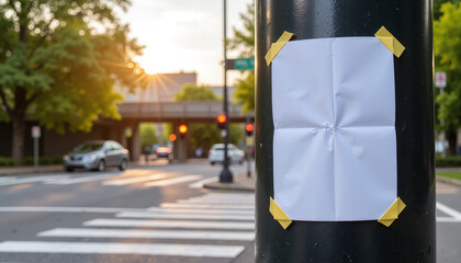 Outdoor Flyer Display Mockup on a Street Pole at Sunset